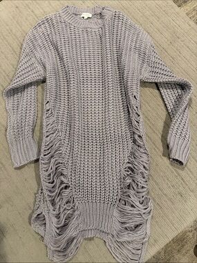 Velzera Light Lavender Fringe-Trim Knit Sweater